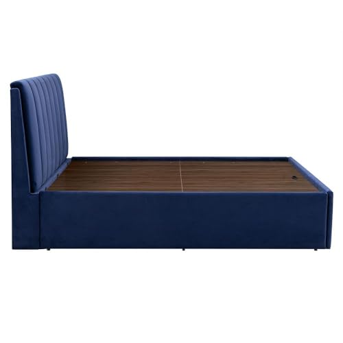 Image of Wakefit Bed | King (78 X 72) Solid Wood Bed, Upholstered, Hydraulic Storage, 3 Year Warranty - Antho - Velvet Blue
