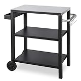 Peviasot Grillbeistelltisch | Outdoor-Grilltisch mit Verstellbarer Ablage, Gewürzregal und 6X Haken, mobiler Grillwagen mit 2 Rollen, Küchenwagen für Grill und Pizza, 84x67x41cm