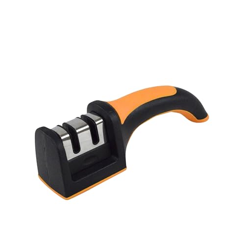 Fackelmann Soft Afilador de Cuchillos 2 en 1, Afilado en Dos Etapas con Ranuras de Cerámica y Acero Inoxidable, Mango Ergonómico Antideslizante de PP y TPR, Apto para Cocina Doméstica y Profesional