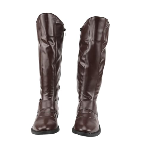 Image of Mens Renaissance Tall Boots Pirate Medieval Leather Shoes Halloween Cosplay Riding Long Boot