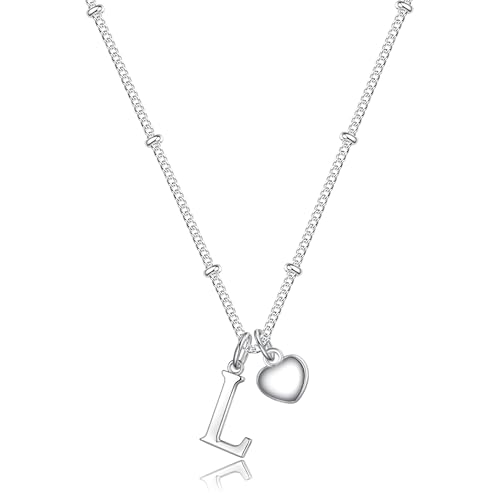 TINGN Valentinstagsgeschenk für Frauen Mädchen - Herz Kette mit Buchstaben Silber Ketten Damen Kinder Halskette mit Buchstaben L Halskette Damen Kette Silber Kinder Mädchen Personalisierte Geschenke