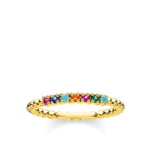 Bague femme Thomas Sabo pierres multicolores perles et argent plaqué or