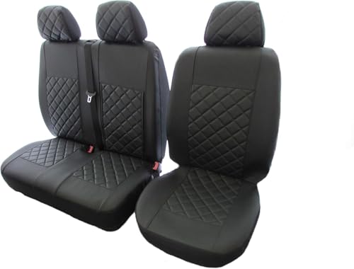 Coprisedili anteriori 2+1 (1 singolo 1 doppio) progettati per adattarsi a Mercedes Sprinter 2019+ ALL BLACK Eco Leather