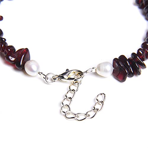 Bracelet en pierre naturelle grenat et perles d'eau douce blanche