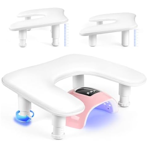 Manicure Arm Rest for Nails Tech: U-shaped Adjustable Nail Armrest - White PU Leather Hand Stand Rest for Manicurists Cover