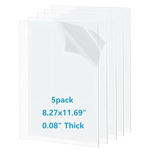 Image of 5 Pack 8.27 inch x 11.69 inch Clear Acrylic Sheet 0.08 inch /2mm Thick, A4 Clear Plexiglass Sheet, Plastic Plexiglass 21x29.7cm, Acrylic Board for Wall Crafts Glass Picture Frame DIY Projects Signs and Painting