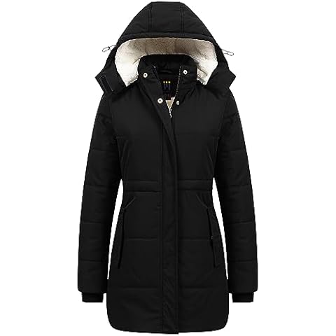 CREATMO US Women's Winter Coats Waterproof Plus Size Drawstring Snow Jacket With Detachable Hood Black M Cover