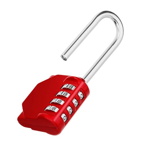 ZHEGE Vorhängeschloss Zahlen Langer Bügel, 115 mm Gesamthöhe, 66,5 mm Bügelhöhe, 4-stellig Schloss Zahlencode, Schwerlast Wetterfest Vorhangeschloss für Kellertür, Gartenzäune (1 Stück, Rot)