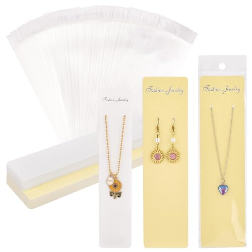 PH PandaHall 60pcs Jewelry Display Card 2 Style Necklace Display Cards Long Necklace Cards Jewelry Holder Cards with 60pcs Self-Seal Bags for Selling Small Business Necklace Long Earrings Display