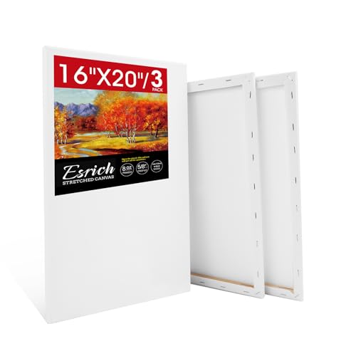 ESRICH Stretched Canvas for Painting 16x20 Inch 3Pack Large Canvas for Painting Triple Primed Acid-Free Cotton Blank Canvases for Oil Acrylic Watercolor & Gouache for Paint Parties Art Classes