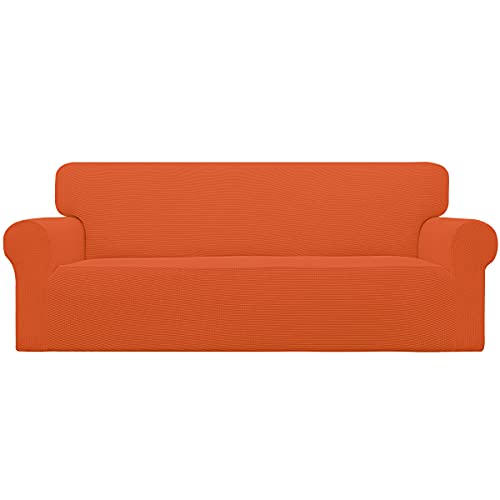 Image of Easy-Going Stretch Sofa Slipcover 1-Piece Sofa Cover Furniture Protector Couch Soft with Elastic Bottom for Kids, Polyester Spandex Jacquard Fabric Small Checks (Sofa, Orange)