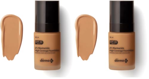 Image of The Derma Co Matte 2% Niacinamide Medium Coverage Liquid Foundation | With 1% Hyaluronic Acid | SPF 40 & Pa+++ | For 12 Hour Long Stay & Oil Control | For All Skin Types - 04 Caramel (Pack of 2)