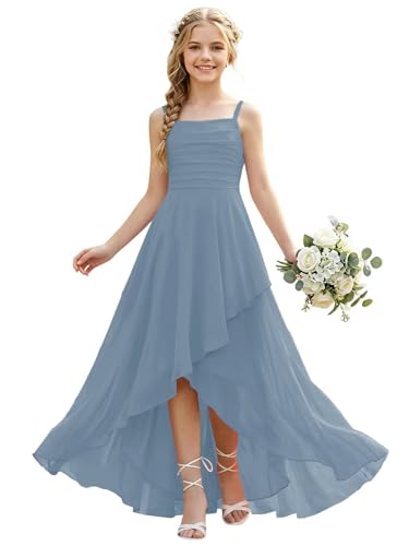 camftbo Ruched Junior Bridesmaid Dresses with Slit 2026 Dusty Blue 8