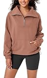 ODODOS Cinchable Sweatshirts for Women Funnel Neck Half Zipper Hoodies Fleece Lined Oversized Pullover, Muted Clay, X-Smalll