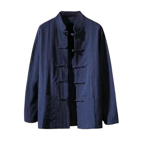 Chemise en lin et coton pour homme style chinois rétro à manches longues pour le printemps et l'automne