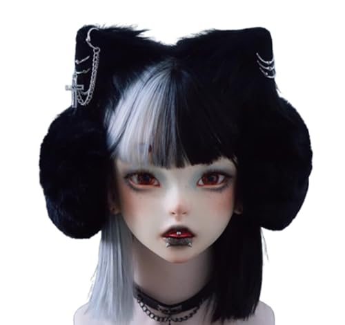CoBtee Dark Punk Cat Ears Ear muffs Faux Fur Warm Earmuffs Cute Outdoor Ear Warmers Women Girls Christmas Halloween White (black)
