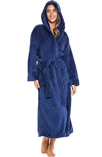 Alexander Del Rossa Womens Robe, Long Plush Bathrobe with Hood, Hooded Robes for Women Plus Size Bath Robe