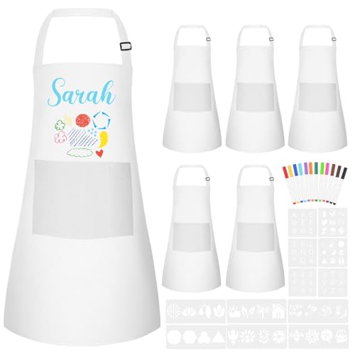 Morcheiong 6/12/24 Stück, verstellbare Kinderschürze, Kinderschürze mit farbigem Stift und Bastelvorlage, Kinderkoch, Malschürze für handgemachtes Basteln, Backen, Malen (weiß), weiß, 18 x 24 inches