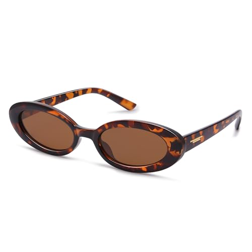 Retro Oval Sunglasses for Women Trendy Small 90s Vintage Style Skinny Narrow Frame with UV400 Protection GM96010