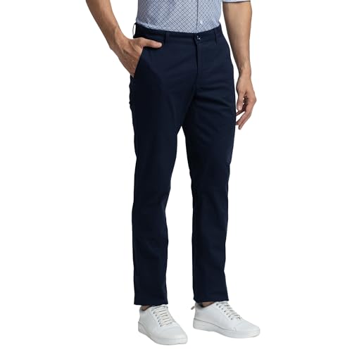 Image of Colorplus Men's Cotton Blend Solid Piece Dyed Pattern Contemporary Fit Flat Front Casual Trouser