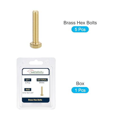 Image of METALLIXITY Hex Head Screw Bolt (5 /16-18x1-3 /4) 5Pcs, Brass Fully Threaded Solid Brass Hex Bolts Machine Screws - for Machinery Repair