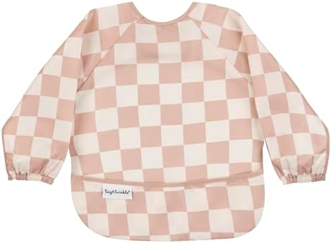 Tiny Twinkle Long Sleeve Bib for Babies & Toddlers | Waterproof Smock Bib for Eating | Machine Washable & Mess-Proof Feeding Essentials | Newborn Shower Gift (Checkers Brown, 6–24M)