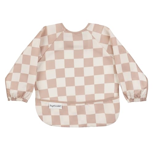 Image of Tiny Twinkle Long Sleeve Bib for Babies & Toddlers | Waterproof Smock Bib for Eating | Machine Washable & Mess-Proof Feeding Essentials | Newborn Shower Gift (Checkers Brown, 6–24M)