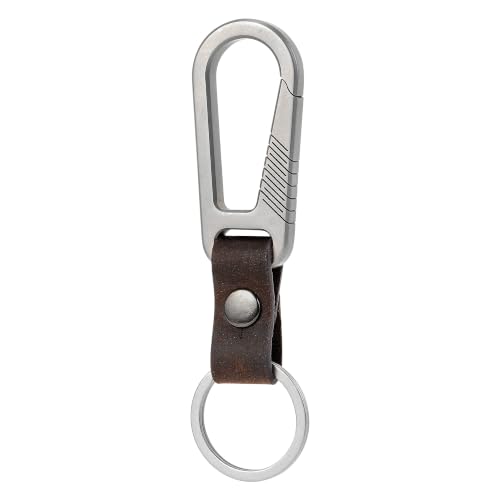 Image of KeyUnity KM02 Titanium Belt Clip Carabiner Leather Keychain Holder with Removable Stainless Steel Key Ring