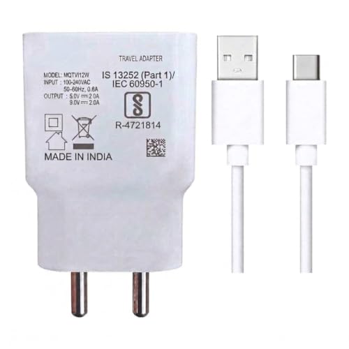Image of Fast Charger for Samsung Galaxy M11, M20, M30s, M30 Samsung Galaxy A51 5G, Charger Original Adapter Like Wall Charger | Android USB Charger with 1 Meter USB Type C Data Cable (2.4 Amp, White)