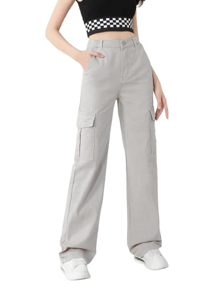 Image of KATECLO High-Waist Baggy Cargo Cotton Pants for Women | Stylish Casual Cargo for Girls