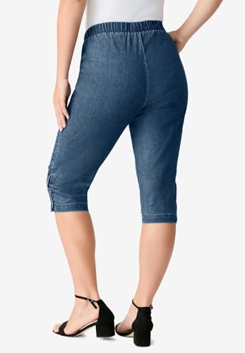 Roaman's Women's Plus Size Plus Size Comfort Stretch Button Detail Capri Jean - 16 W, Medium Stonewash2
