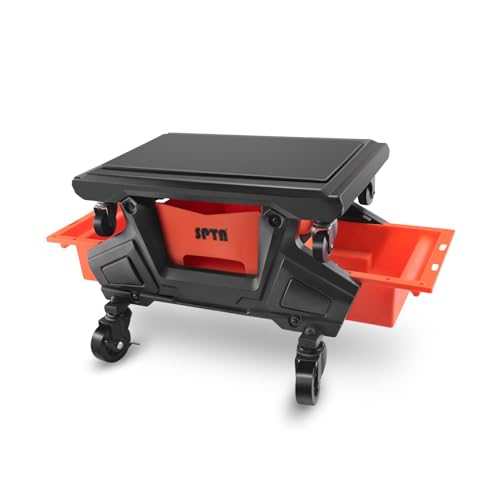 SPTA Automotive Mobile Rolling Mechanics Stool - Heavy Duty Roller Creeper Seat Soft Rubber Cushion Brake Wheels Storage Drawers Tray Roller Seat for Home DIY Garage Car Detail, 330lb Load Bear -PT161