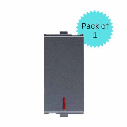 Image of Anchor by Panasonic Penta Modular 16AX 1 Way Switch with Neon Indicator, 1 Module 1 Way Switch (Black, 65077B)