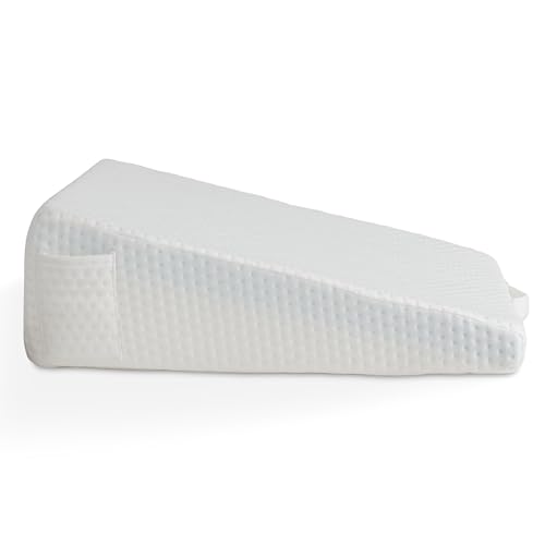Made Medical Bed Wedge Pillow - 8\" Leg Elevation Body Positioner with Memory Foam for Legs, Knee, Ankle, Lower Back Support, Acid Reflux - White Cover - Thumbnail 4
