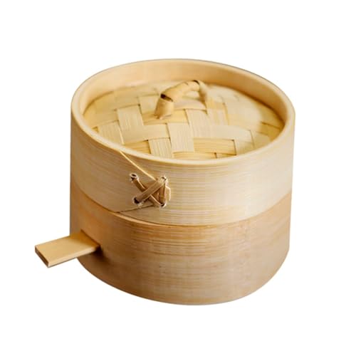 lurrose 2個 竹製ミニ蒸篭 点 手付き蒸し器 蓋付き 蒸し調理器具 中華せいろ代用 食材の蒸し調理に キッチン用蒸し器 点心 餃子 野菜対応