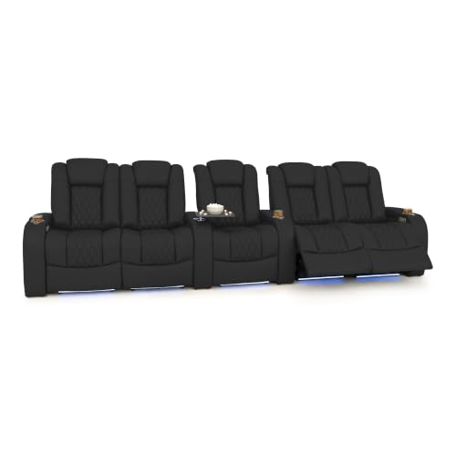 Image of Seatcraft Virtuoso LT Black Italian Leather Home Theater Seating, Zero Gravity Power Recliner, Heat and Massage, Powered Headrest and Lumbar Gaming and Home Office Chair, Row of 5 Dual Loveseats