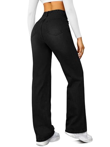 Image of FUNUCA Straight Leg Jeans for Women,High Waisted Wide Leg Loose Microelastic Boyfriend Denim Pants