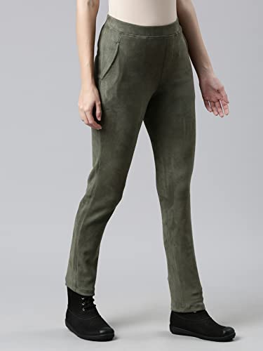 Image of GO COLORS Women Solid Mid Rise Suede Treggings