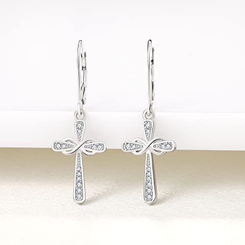 Yl Cross Earrings Sterling Silver Infinity Dangle Drop Earrings Cubic Zirconia Criss Leverback Jewelry #TOP3