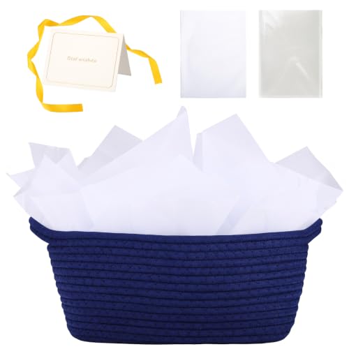 Image of woric Navy Blue Baskets for Gifts Empty Small Woven Gift Basket
