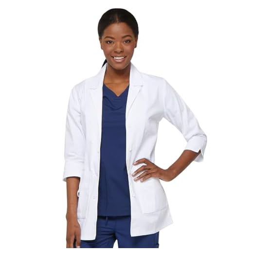 Dickies Scrubs Women's Junior Fit 3/4 Sleeve Lab Coat, White, Medium