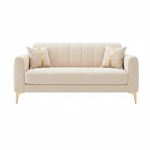 Image of Hermione Luxe Velvet-Suede Fabric 3 Seater + 2 Seater Sofa Set | Golden Legs | Comfortable & Spacious Seating | Modern Sofa Set for Living Room - Cream