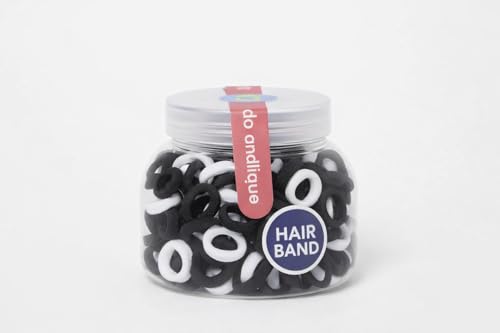 Image of Frescorr (100 pcs) Baby Hair Ties | Soft No-Damage Premium Elastic Mini Rubber Bands for girls | Strong Stretch Ponytail Holders | Daily Use Hair Accessories | (white-Black)