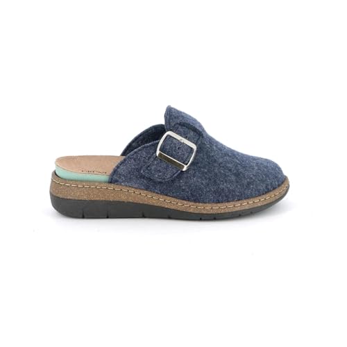 Chaussons femme gris GRÜNLAND pantoufles en tissu avec boucle réglable et semelle amovible