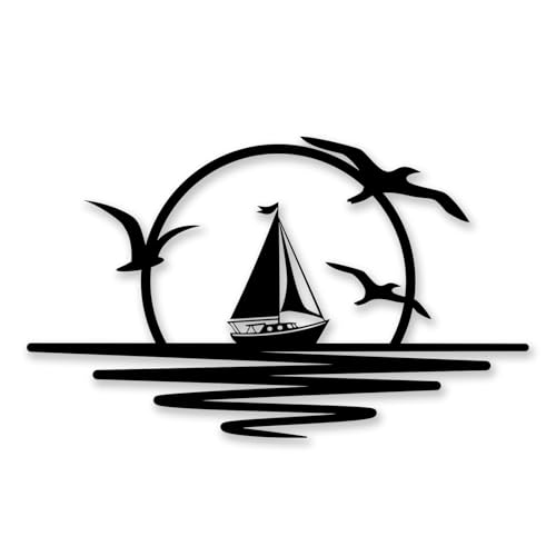 EDCIJB Abstract Minimalist Sailboat Metal Wall Art With Seagulls Nautical Sunset With Seagulls Metal Wall Decor For Living Room, Bedroom, Bathroom, Indoor Outdoor Coastal Style Home Art Decoration