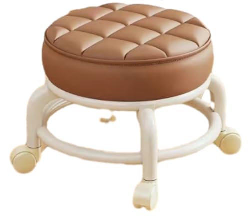 Taburete pequeño con ruedas, taburete para pedicura, taburete giratorio con ruedas, taburete ajustable 360°, taburete de baño con ruedas, para spa, casa (Beige)