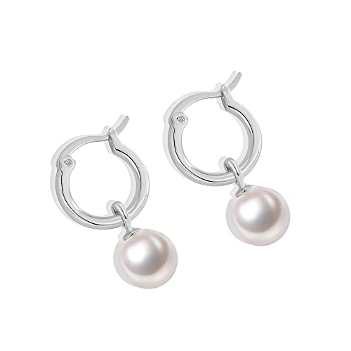 Image of 14K Gold /White Gold Plated Minimalist Pearl Hoop Earrings,Huggies Dangle Earrings Jewelry