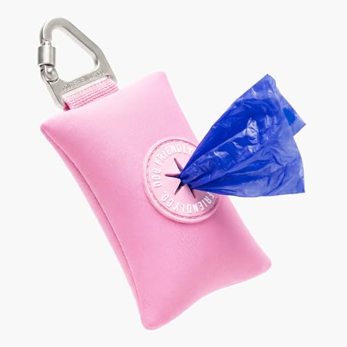 Image of Dog Friendly Co. Poop Bag Holder for Leash, Dog Waste Bag (Pink) | One Click Clip Potty Carrier Dispenser, Pet Trash Bags, Neoprene Fabric for All Weather Conditions, Stylish Walking Accessory