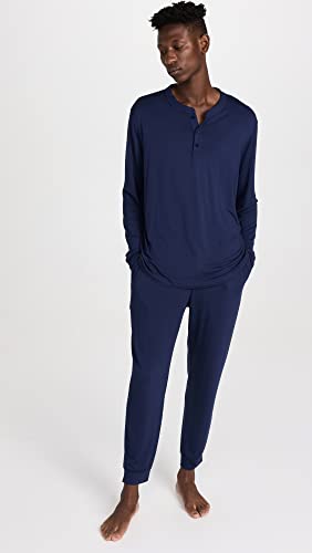 Image of Eberjey Henry Men's Jersey Modal PJ Set (True Navy, X-Large)