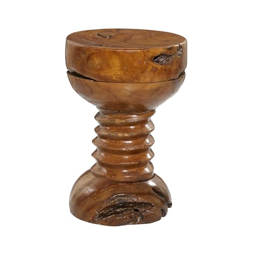 Deco 79 Teak Wood Handmade Side End Accent Table Live Edge End Table with Coiled Base, Side Table 13" x 13" x 20", Brown